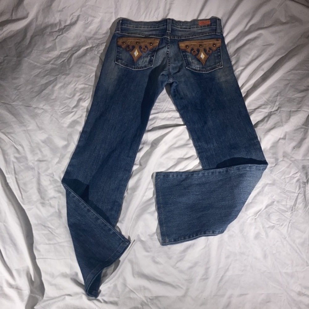 Plastic by Gly Women’s Two Toned Studded  Patch Pocket Western Style Blue Jeans